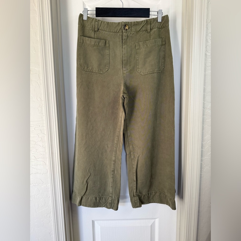 Size 32 Velvet Heart Olive Green Cropped Wide-Leg Tencil Pants